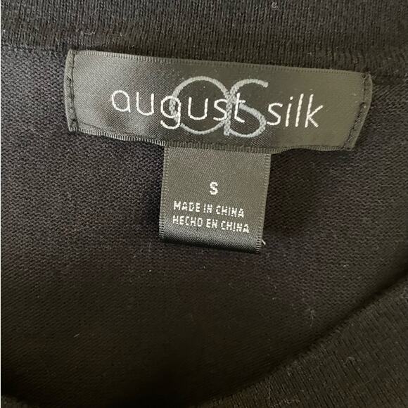 August Silk Women Cardigan Sweater S Navy Yellow Geometric Print Preppy Academia - Picture 2 of 11